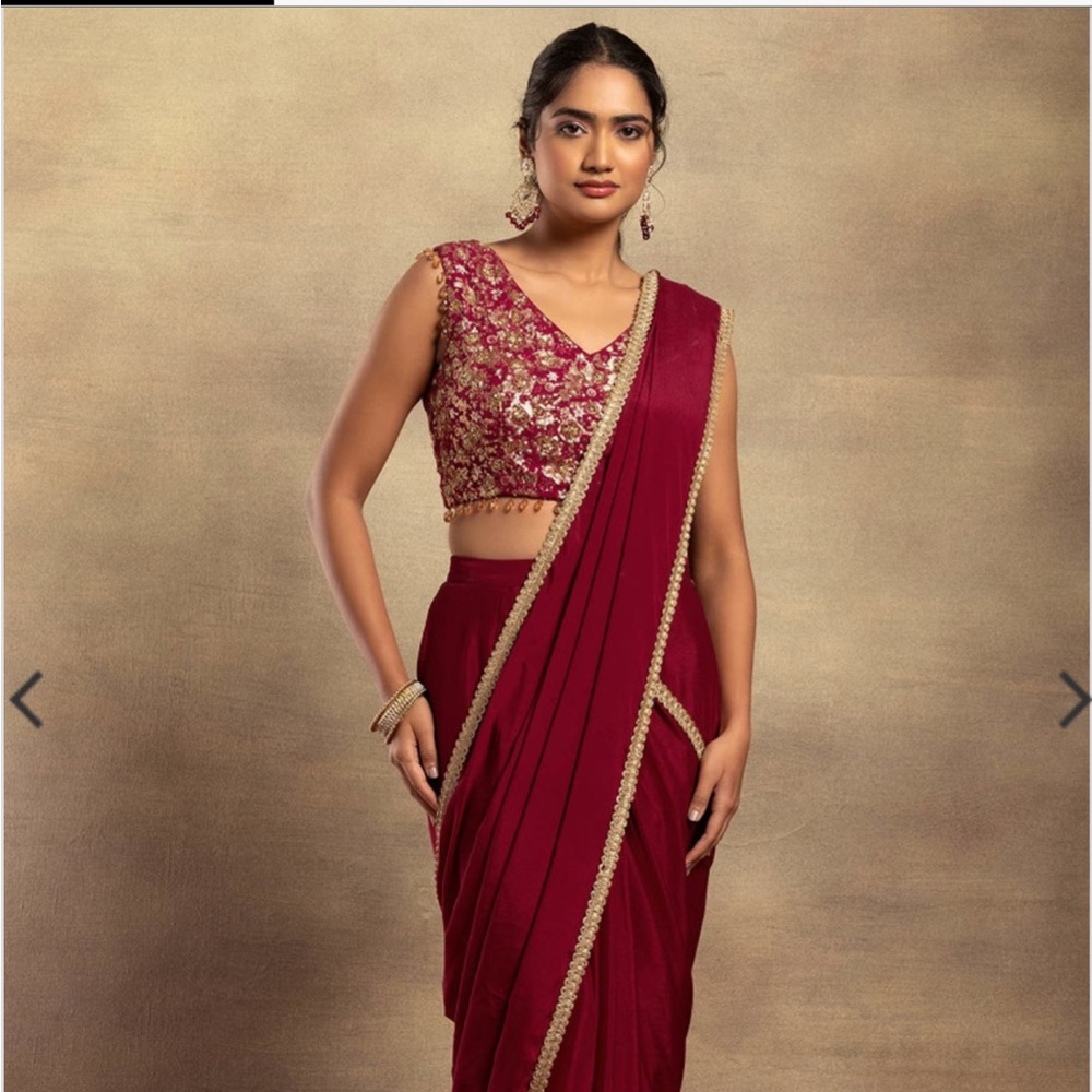 Pre-Stitched Saree Set With Hand Embroidered Blouse S